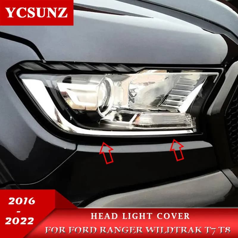 ABS Headlight Cover For Ford Ranger Wildtrak T7 T8 2016 2017 2018 2019 2020 2021 2022 Accessories Head Lamp Hood YCSUNZ