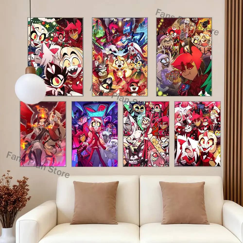H-Hazbin H-Hotel Club Bar Paper Vintage Poster Wall Art Painting Bedroom Study Stickers