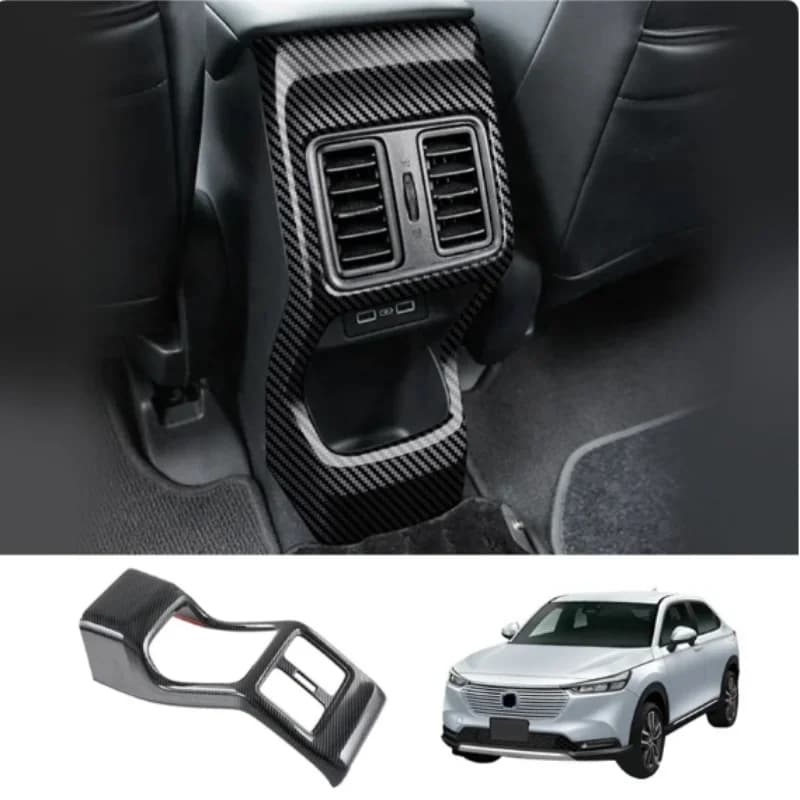 Car ABS Carbon Fiber Rear Air Condition Vent Outlet Frame Anti-Kick Panel Cover Trim For Honda E:NS1 / E:NP1 2022 2024