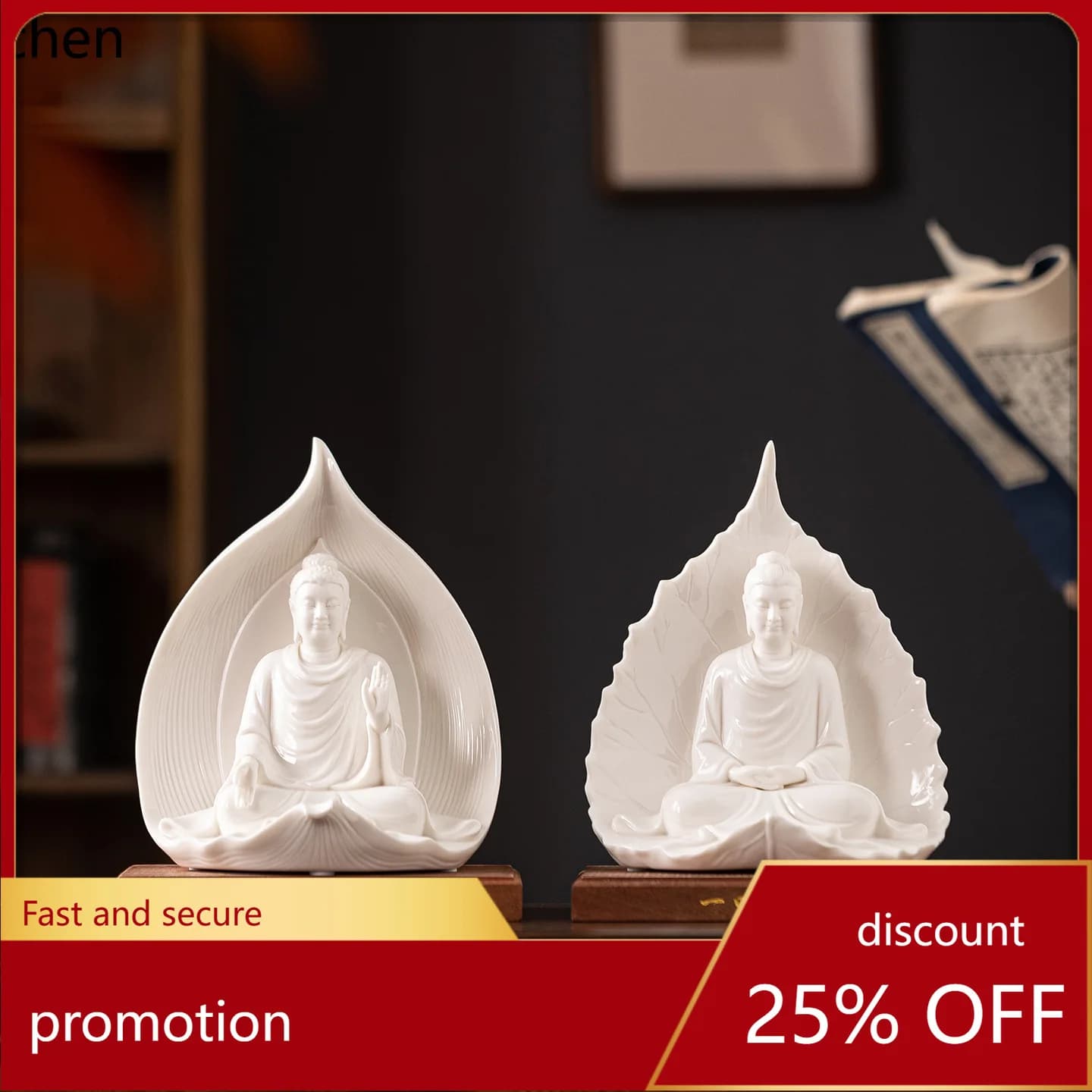 Cz  flower one world one leaf one bodhi white porcelain sculpture art ceramic chinoiserie zen desktop ornaments