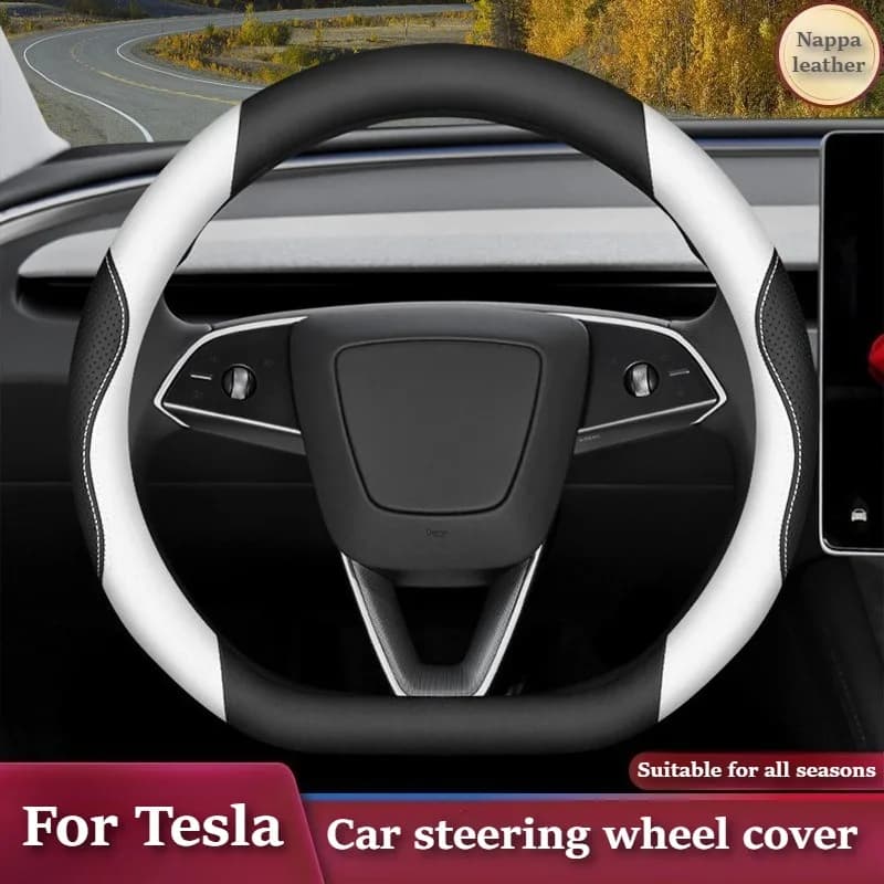 High-end Nappa Leather Car Steering Wheel Cover for Tesla Model 3 Model Y Model 3 Highland Tesla Accessories Car Steering Covers