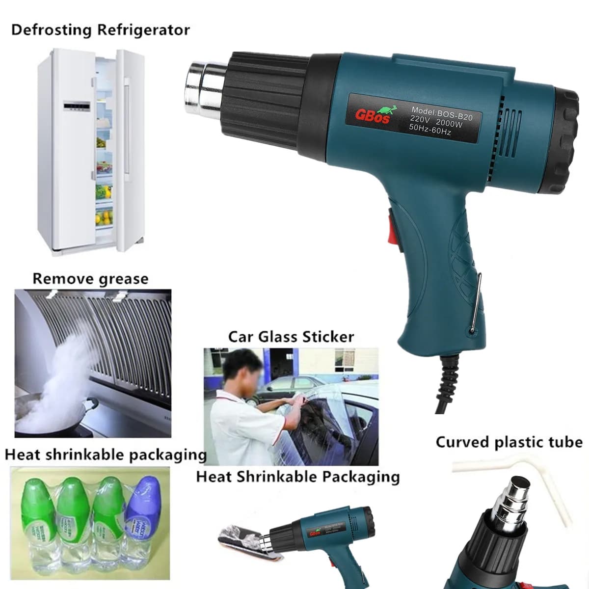 2000W Electric Hot Air Heating Gun Adjustable Temperature Power Tool Set + 4 Nozzles