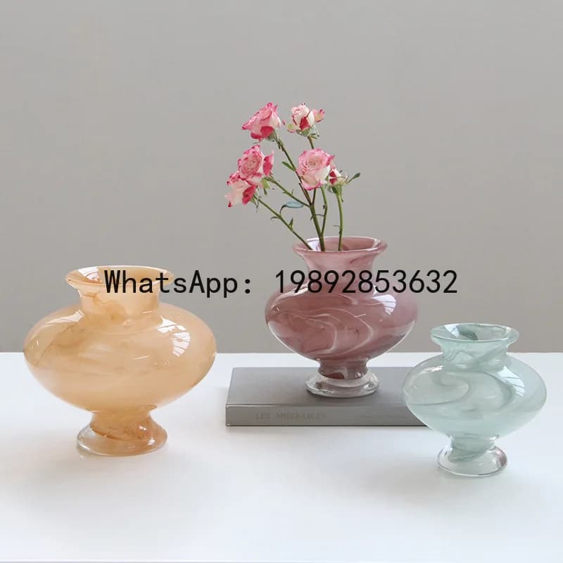 PYJ medieval French milk white high-footed handmade glass vase living room home ornament