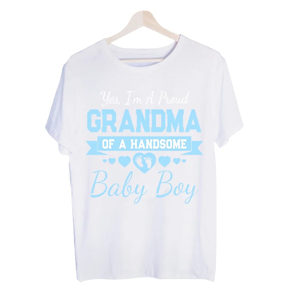 Grandma's Typography Print Graphic Tee, Short Sleeve Crew Neck T-Shirt for Baby Shower and Casual Daily Wear