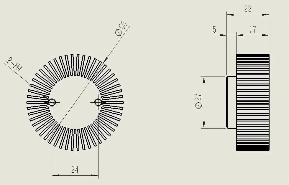 50x22mm Aluminum COB LED Heatsink, Household Lamp Radiator CNC Custom Machining Parts