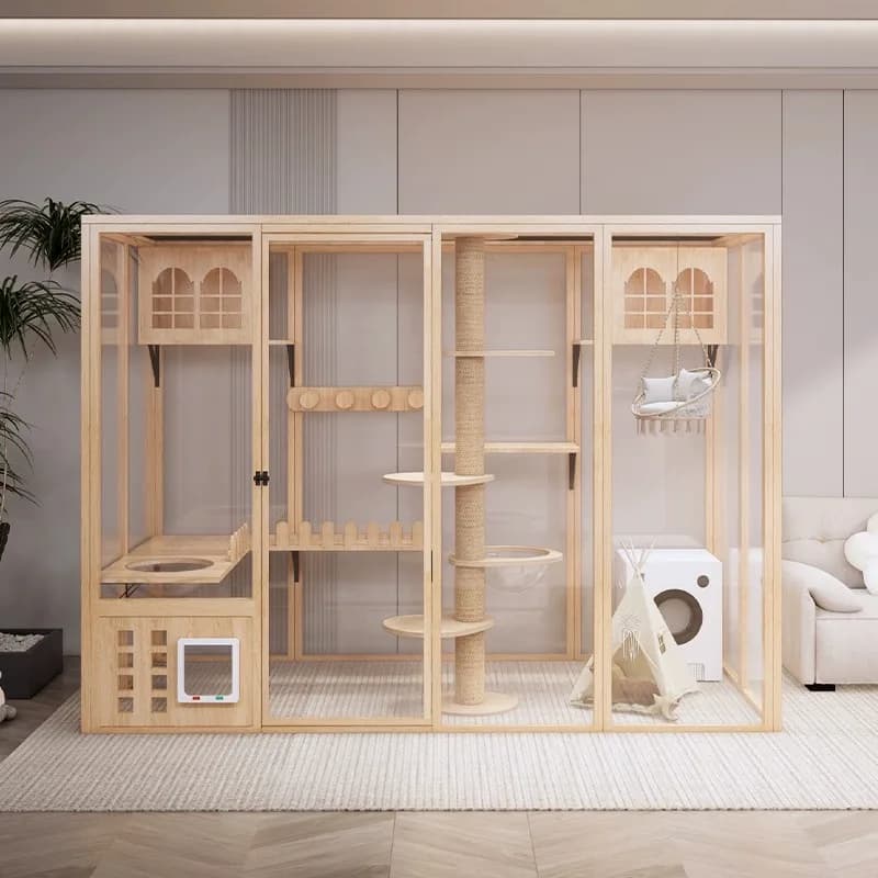 Customized Large Cat Villa Panoramic Glass Indoor Cat House Luxury Commercial Cat Cage for Household Use Commercial Showcases