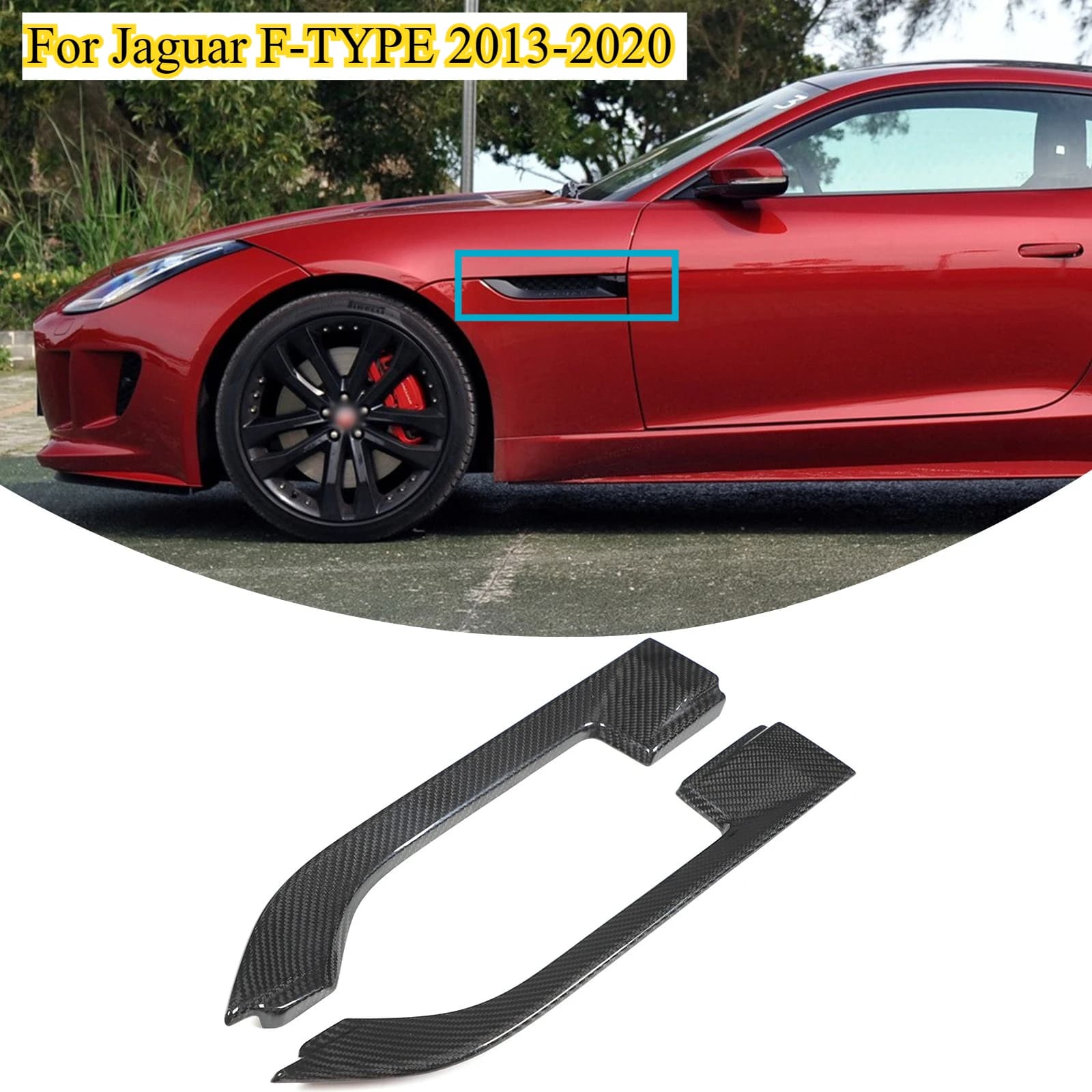 For Jaguar F-TYPE 2013-2020 Carbon fiber ABS Glossy Black Car Side Fender Vent Trim Cover Car External  Accessories 2pcs