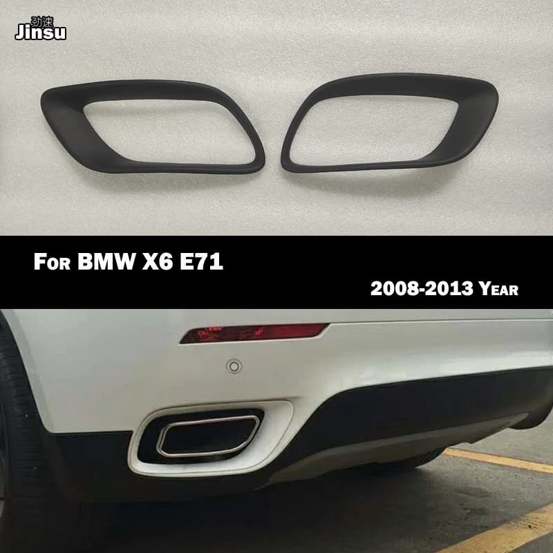 Fiber Glass Matt Black Primer Car Rear Bumper Exhaust Decorative Frame For BMW X6 E71 2008 - 2013 FRP Muffler Tail Pipe Cover