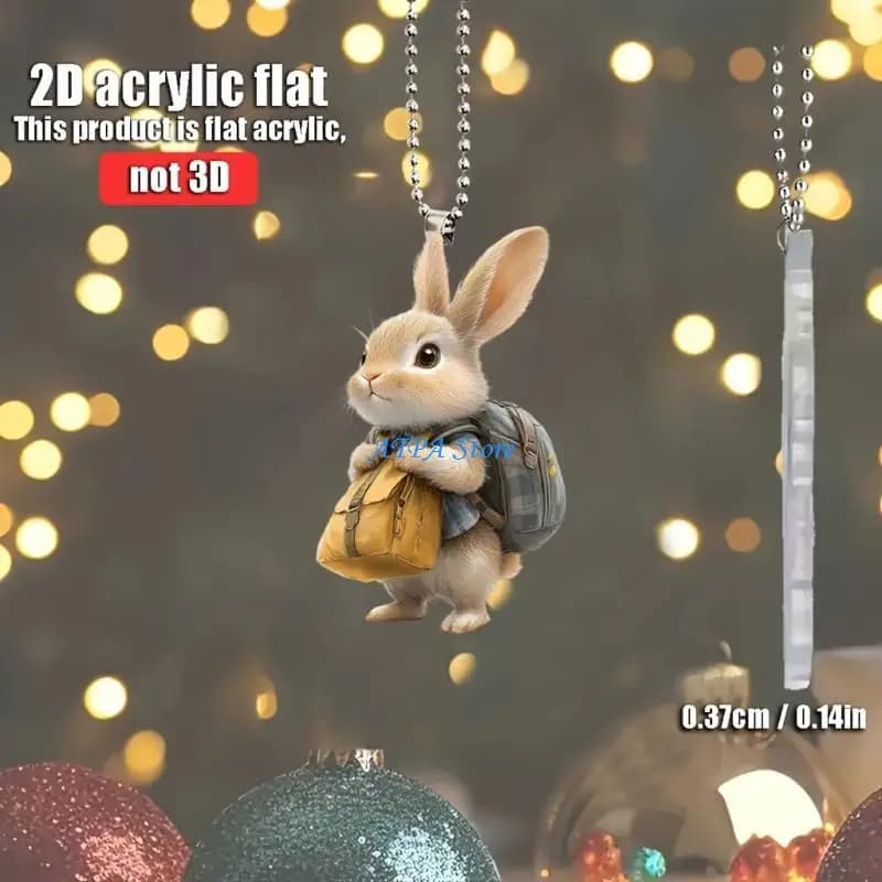 U13C Couple Gift Featuring Cartoon Backpack Rabbit on 2D Acrylic Pendant