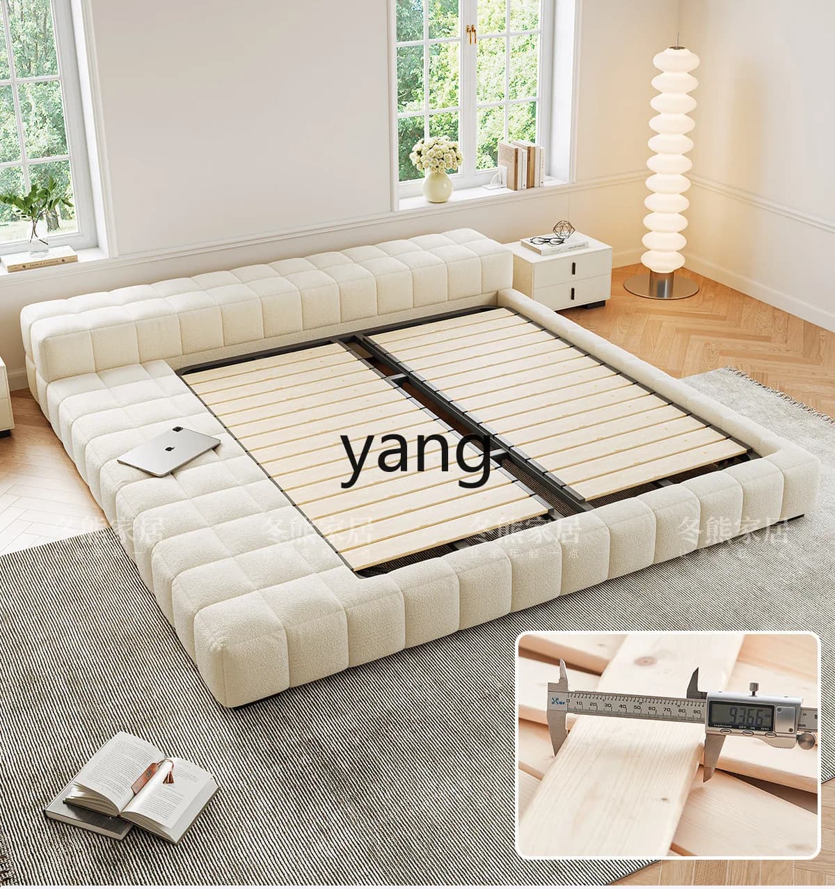 LTT cream wind tatami bed double light luxury bed master bedroom simple modern fabric bed