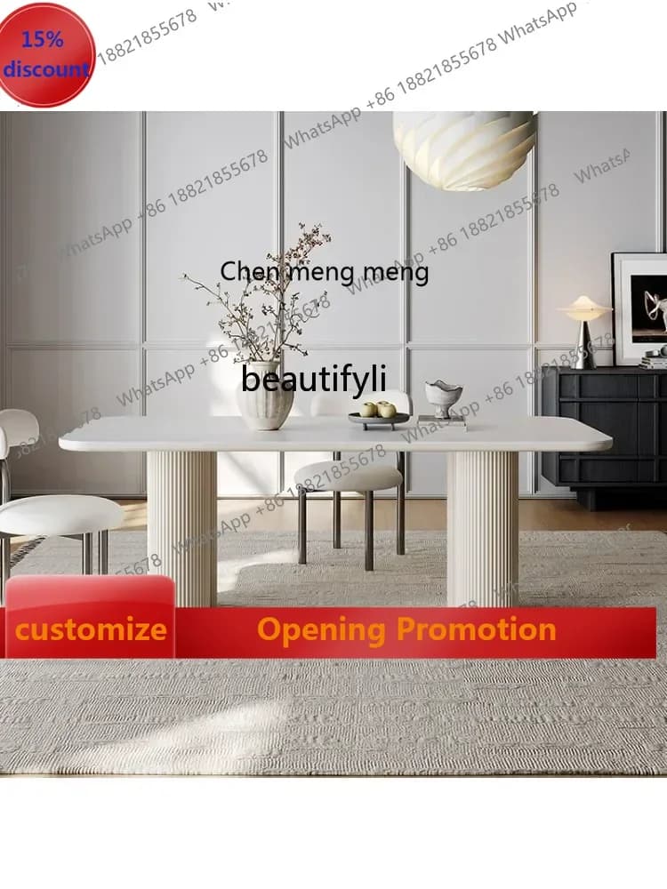 cn8617 ssss 8617 Cream wind rock board dining table household light luxury small apartment white rectangular dining table and ch