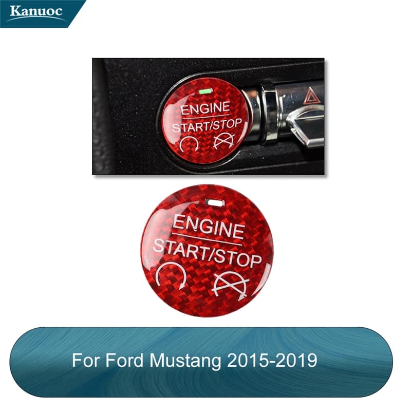 Car Interior Accessories Carbon Fiber Engine Start Stop Button Stickers Key Cover For Ford Mustang 2015 2016 2017 2018 2019