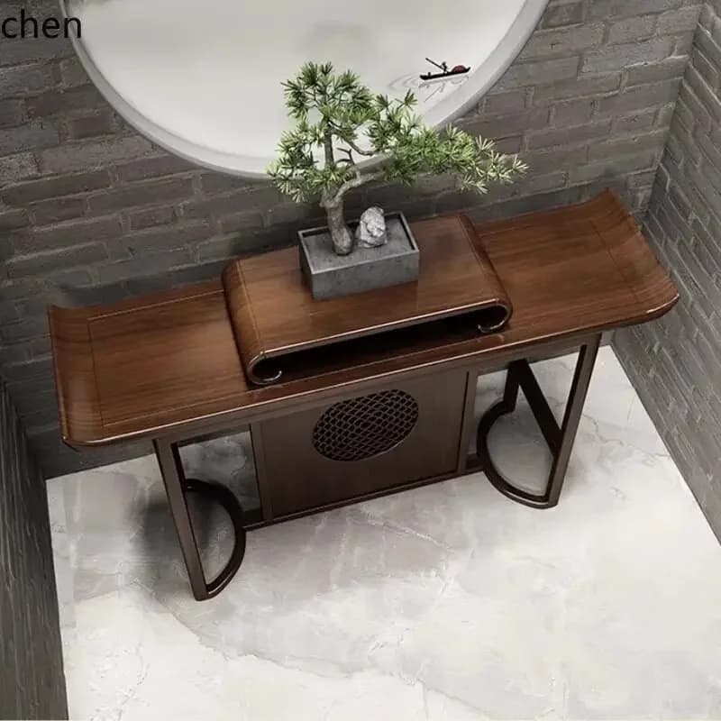 TQH-18 - zen-inspired entryway table for home, foyer, and front display walnut solid wood console table