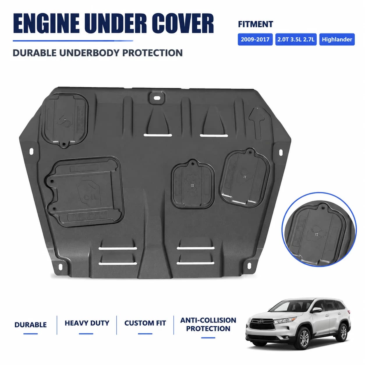 Custom Fit Engine Skid Plate For Toyota Highlander 2009-2017 2.0T 3.5L 2.7L Heavy Duty Underbody Protection Daily Driving