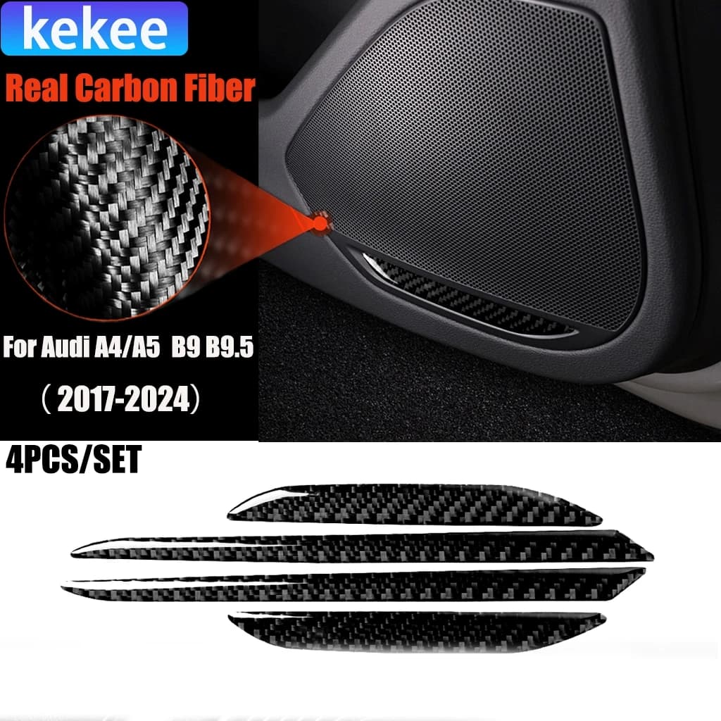 Carbon Fiber Car Accessories Door Speaker Modified Interior Trim Cover Soft Sticker For Audi A4/A5 RS4 S4 B9 B9.5 2017-2024
