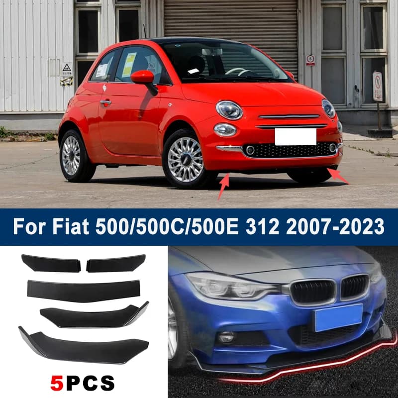 Adjustable 5Pcs Sectional Front Spoiler Lip For Fiat 500 500C 500E 312 2007-2023 Front Bumper Splitter Sport Body Kit