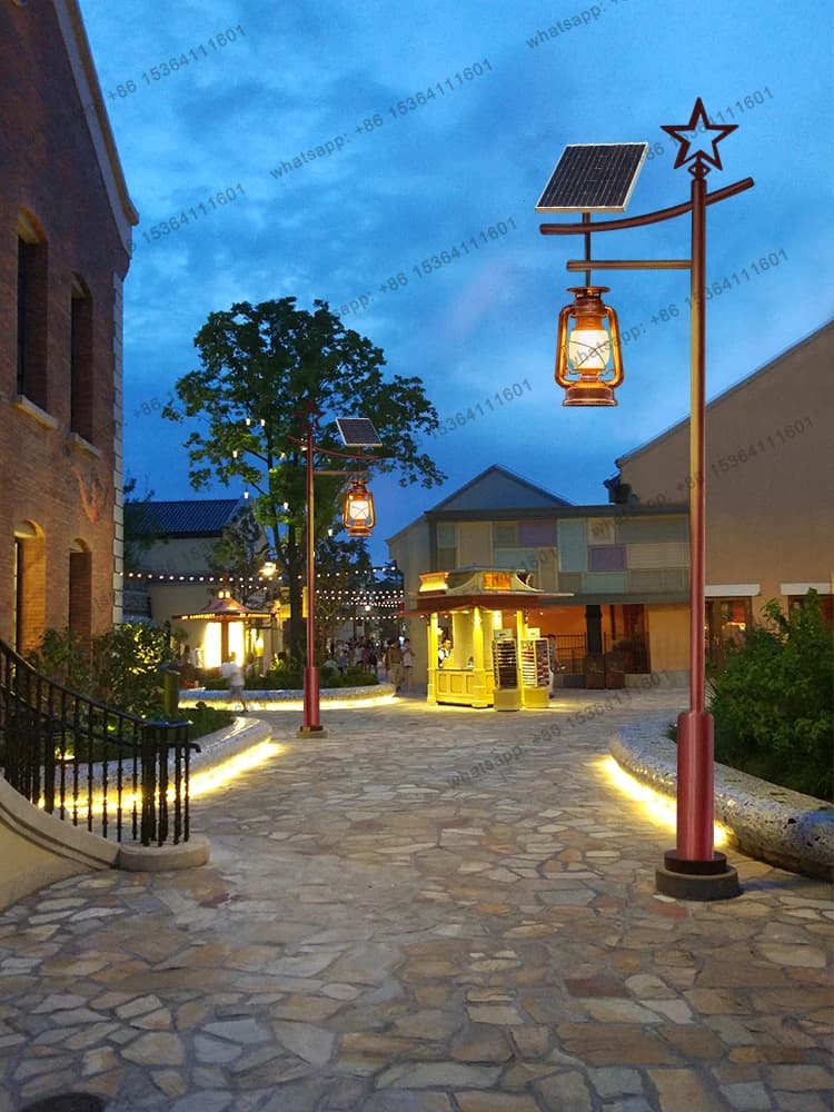 Outdoor solar powered lamp post, ancient Chinese style homestay courtyard lamp, 3-meter horse view lamp