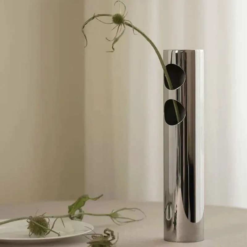 Modern creative stainless steel vase, Nordic wabi-sabi flower device dried flower ornament,  model house