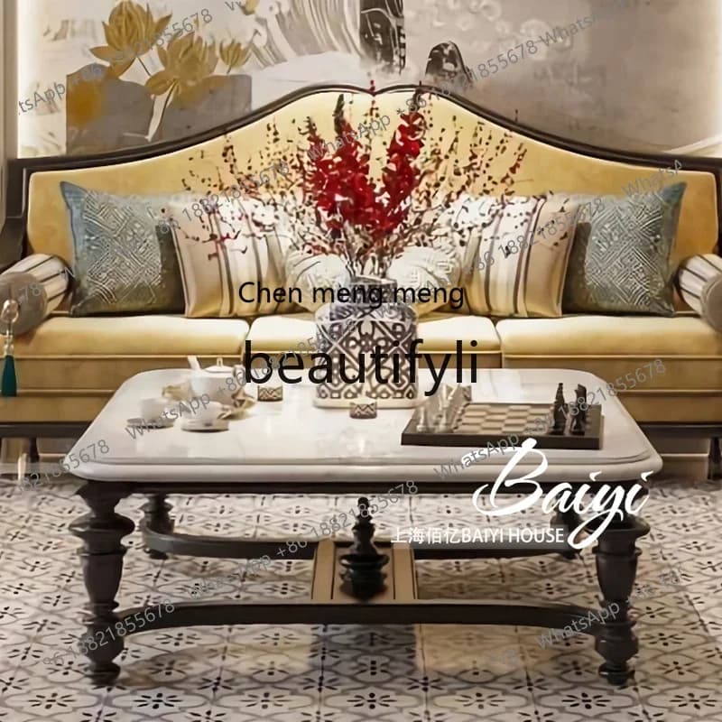 N178 French coffee table wabi-sabi wind B & B living room tea table simple American light luxury solid wood carving negotiation