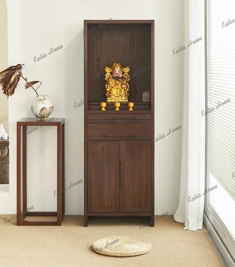 FG   Buddhist Niche Vertical Cabinet Household God Of Wealth Incense Case New Chinese Style Cabinet With Door Solid Wood