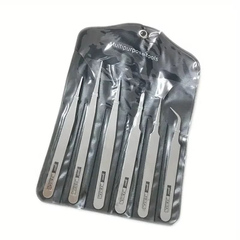 6Pcs/Set Stainless Steel Tweezers: Industrial Precision Repair Tool with Bent&Straight Tips, Ideal for Professional Repairs&DIY