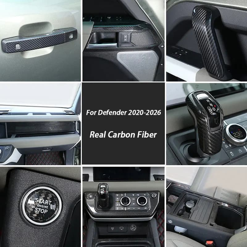 Real Carbon Fiber Central Control Gear Shift Panel Door Handle Frame For Land Rover Defender 90 110 130 2020-2026 Accessories