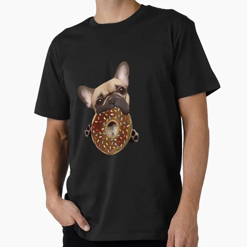 chocolate donuts French bulldog Graphic T-shirt for Dog Dad Unisex 100% Cotton Short Sleeve Tee Pet owner Surprise Gift Tops