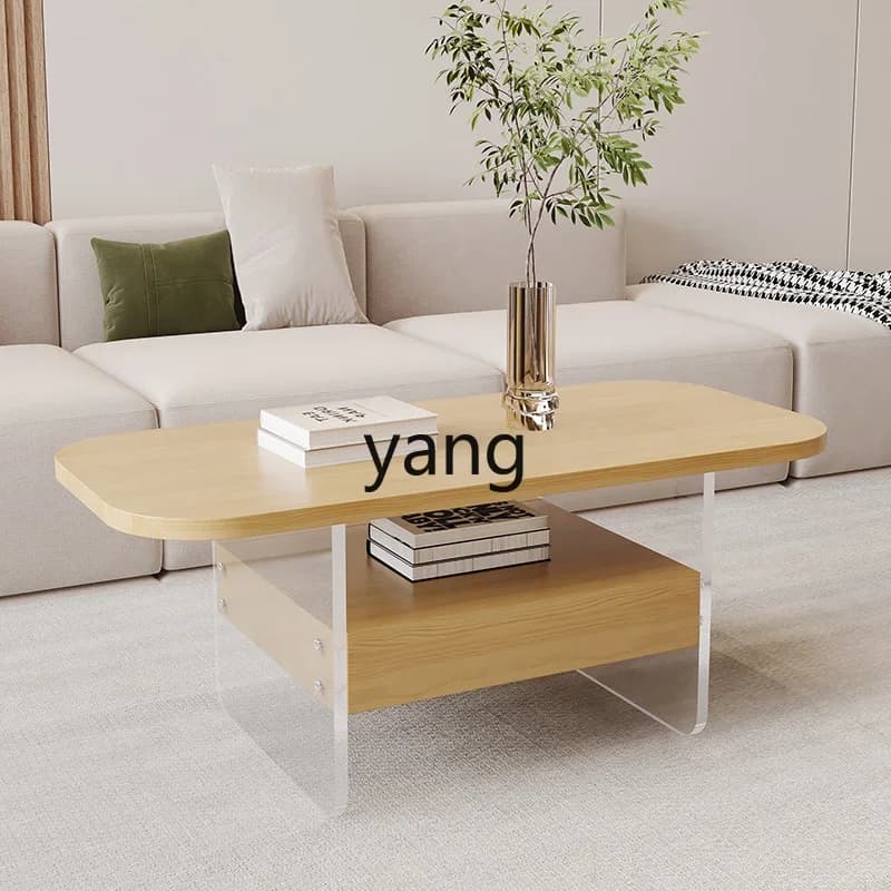 LMMM suspended solid wood coffee table living room household small apartment acrylic TV cabinet combination