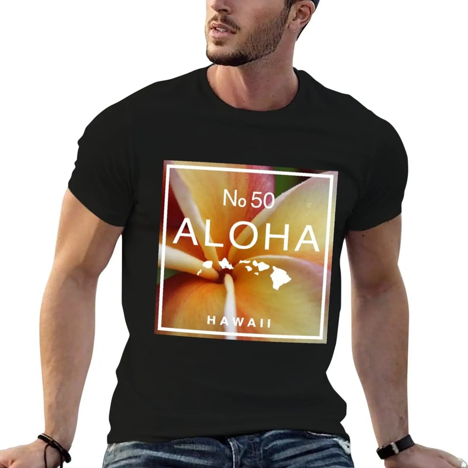 Aloha Hawaii No 50 Red Yellow Plumeria T-Shirt shirts graphic tees topping cotton t shirt men
