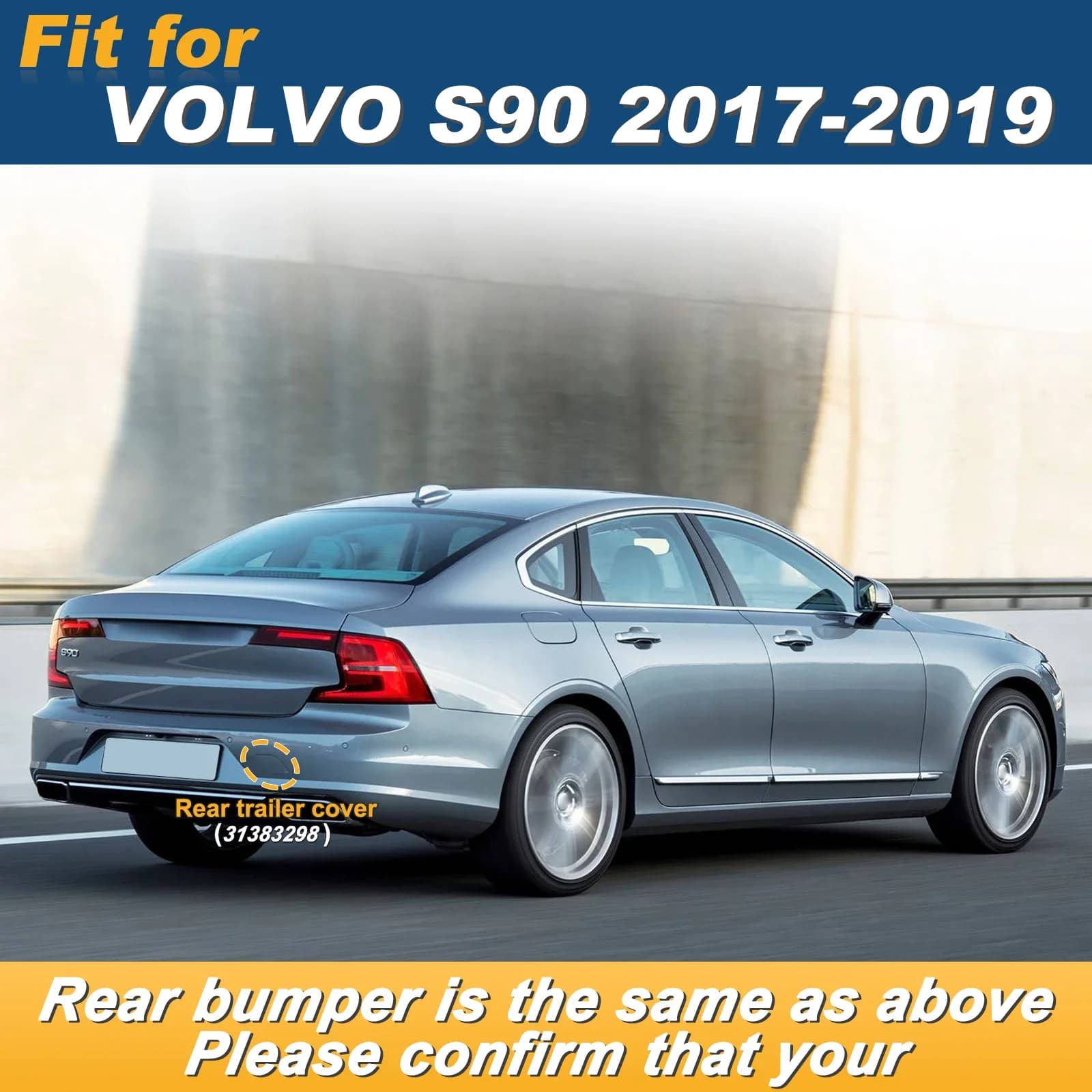 For VOLVO S90 2017-2019 Right Passenger Side Rear Bumper Tow Hook Cover Towing Eye Cover Parts 31383298 398400101