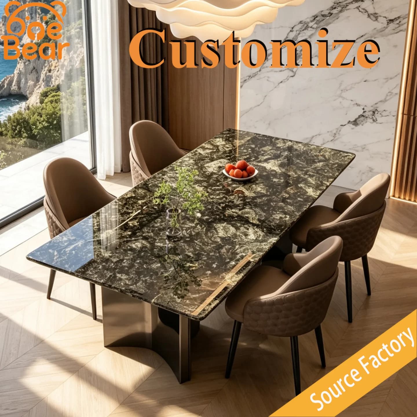 Modern Marble Dining Table Natural Stone Top Sturdy Metal Frame Light Luxury Dinner Table for Home & Restaurant