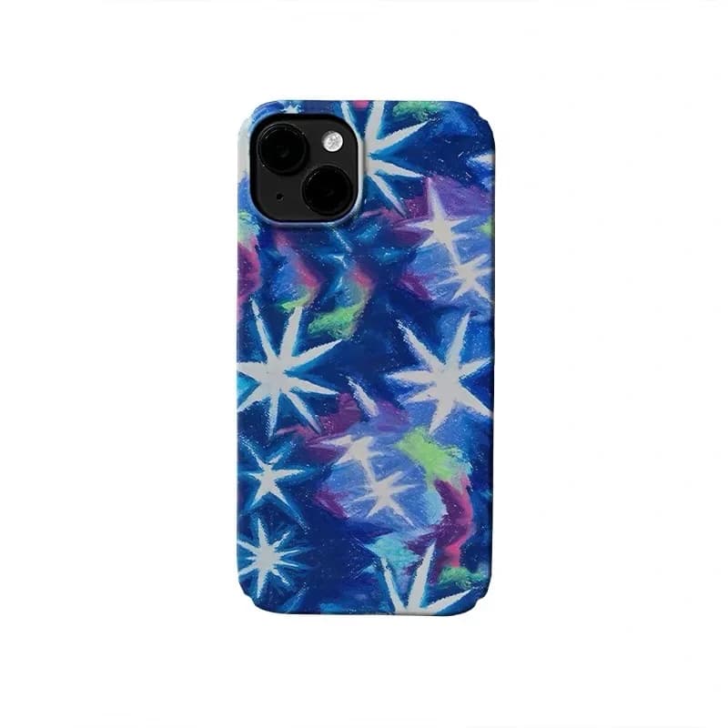 Ins Blue Star Crayon Graffiti Phone Case for IPHONE 17 Air 16E 15 PROMAX 14 Plus 13 12 MINI 11 PRO 16Plus XR Acrylic Phone Cover