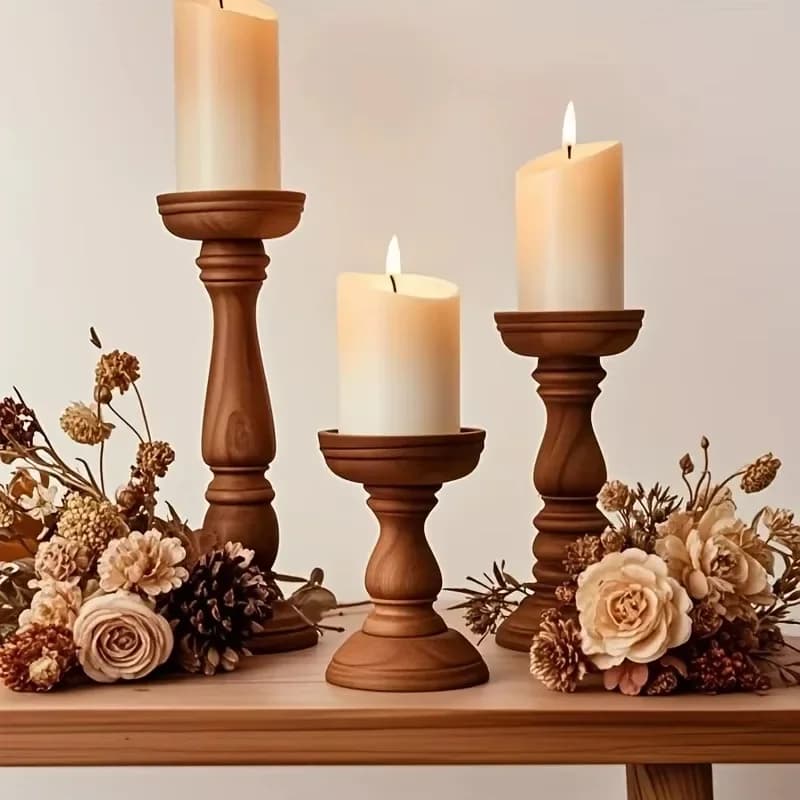 3pcs Rustic Farmhouse Wooden Candle Holders Vintage Cylindrical Table Centerpieces for Weddings Valentine's Candle Holder Decor