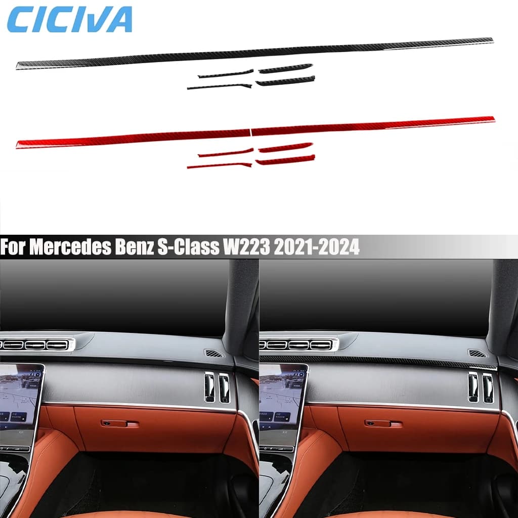 Carbon Fiber Car Accessories Center Console Decorative Cover Sticker Interior Trim For Mercedes Benz S-Class W223 2021 2022-2024