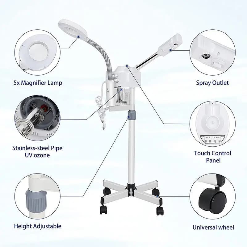 Salon Mist Sprayer Single-Heat Facial Steamer Hydration Device with Convenient Magnifying Mirror Beauty Tattooing Light