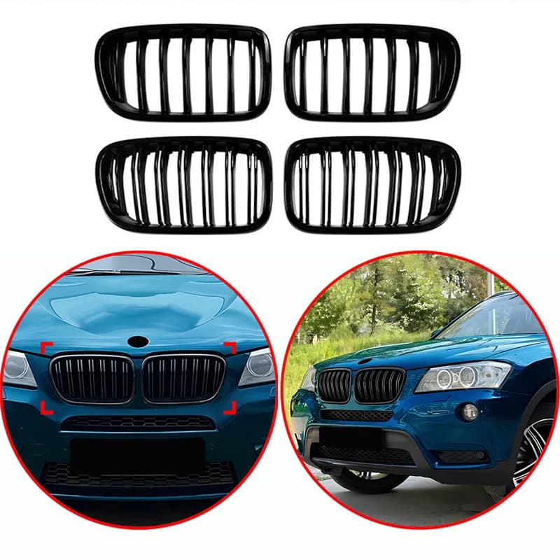 For BMW X3 F25 2011-2013 High Quality ABS Single Line & Double Lines Kidney Grille Car Front Bumper Grill Glossy Black