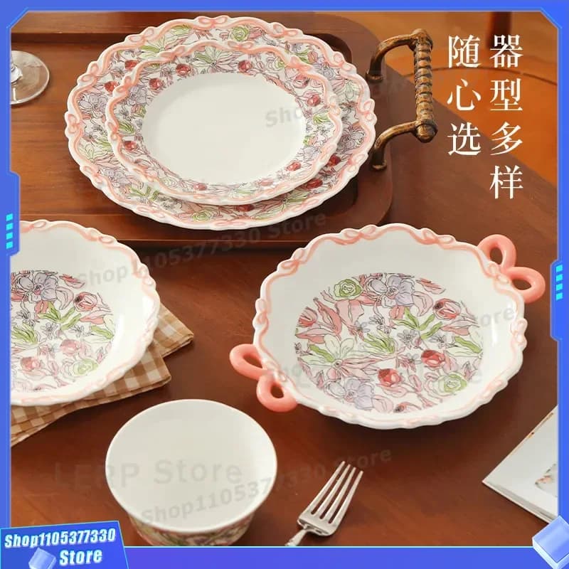2026 New Ceramic Tableware Set Underglaze Color Rice Bowl Soup Noodle Plate Small Fresh Household Dishes Vegetable Serving