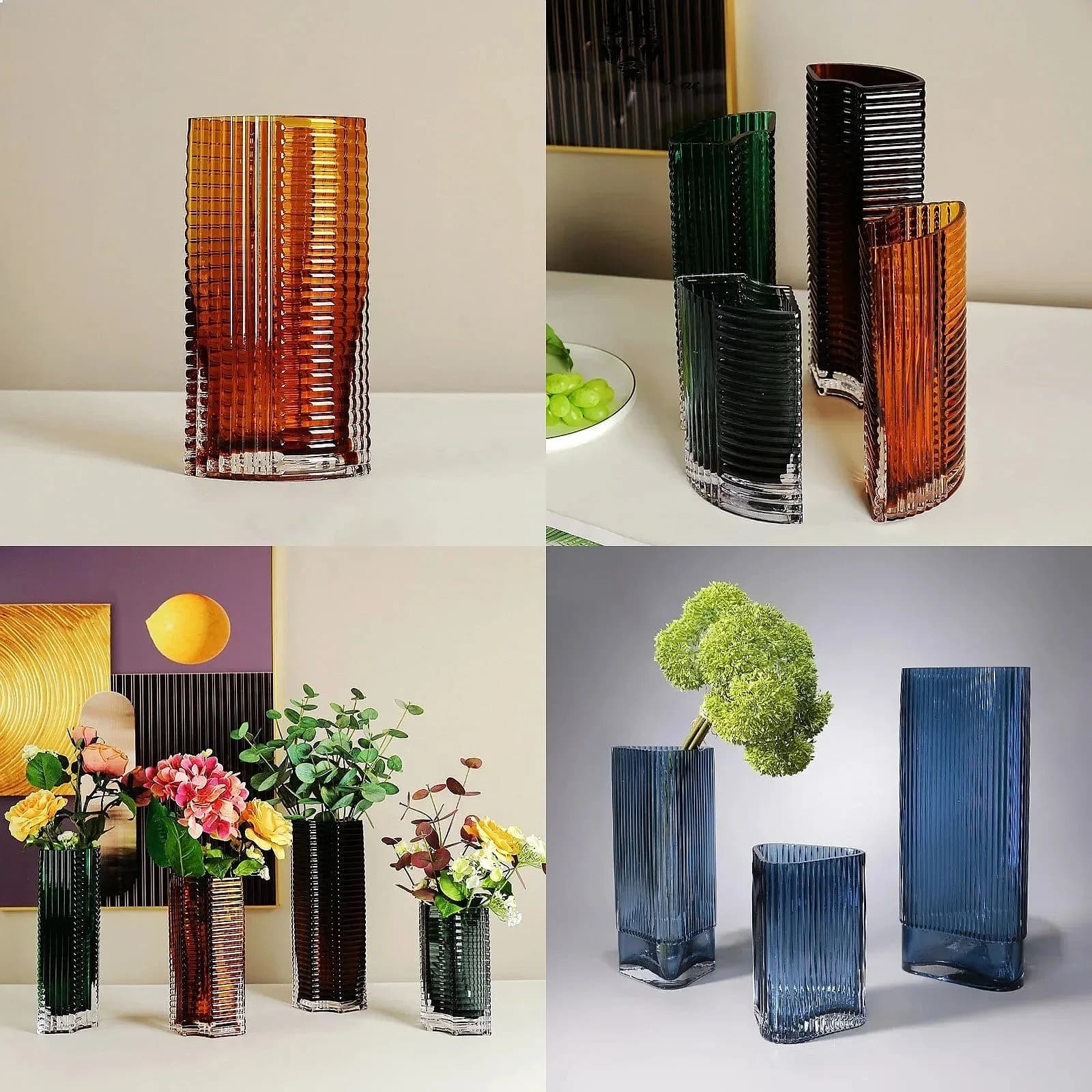 Transparent Relief Stripe Glass Vase Flower Pots Desk Decoration Flowers Arrangement Minimalism Crafts Floral Vases Modern Decor