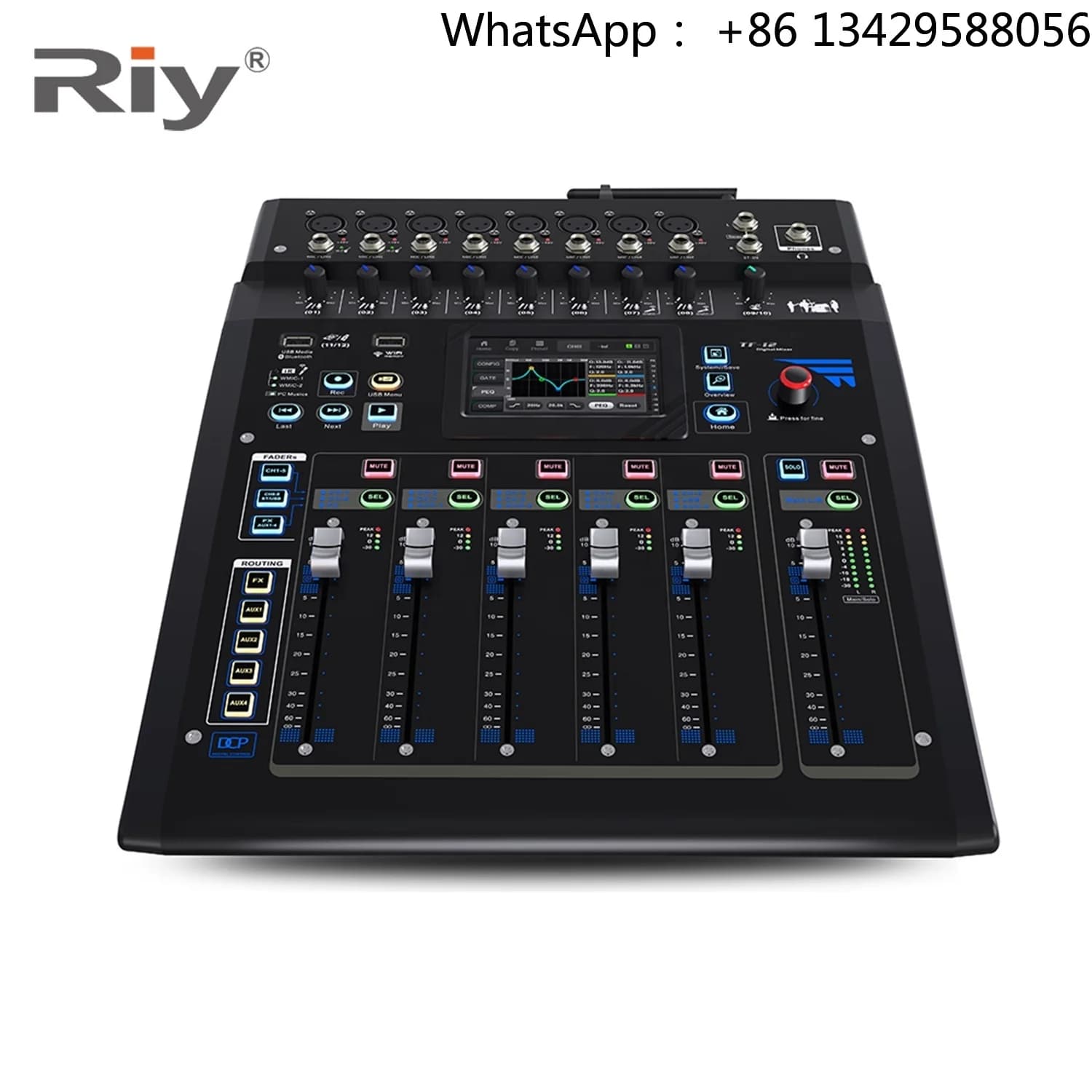 TF12 Professional Digital Audio Mixer with DJ Mixing Interface for Live Broadcasting and Recording