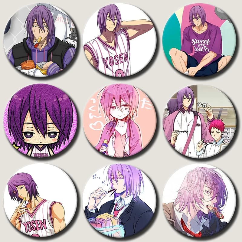 58mm Anime Character Murasakibara Atsushi Button Pin Cartoon Role Brooch Creative Badge for Backpack Clothes Decoration Gift