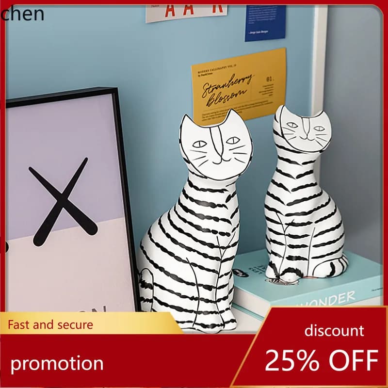 HT Resin Craft Small Cat Ornament Model Room Living Room TV Cabinet Entrance Decoration Cute Animal Display