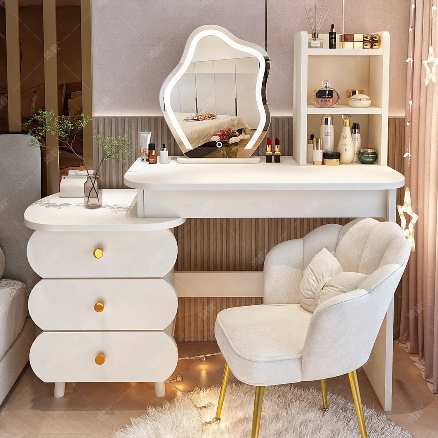 European Coffeechair Vanity Table Mirror Makeup Nail Small Storage Dressing Table Luxury Bedside Penteadeira Trendy Furniture