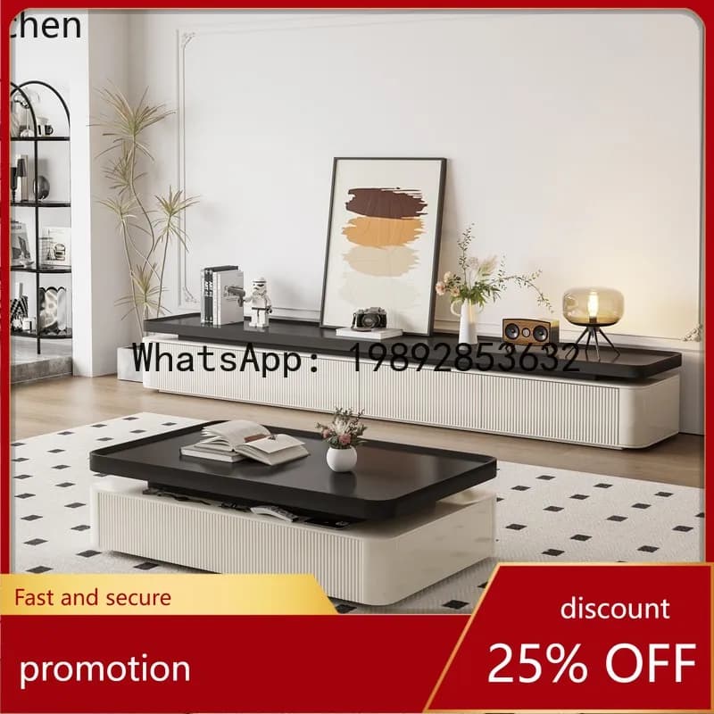 YFY  French Retro TV Cabinet Living Room Home Coffee Table TV Cabinet Set