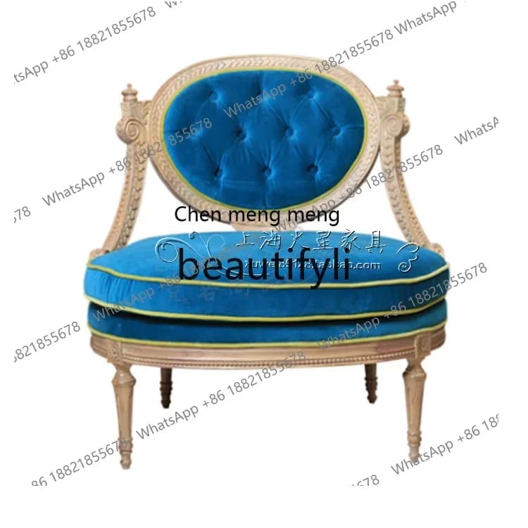 American rural solid wood old antique carved sofa chair single European neoclassical dining chair9344