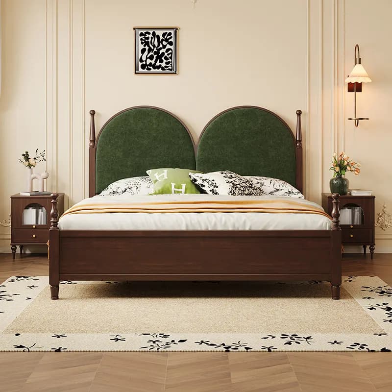 LMM French retro style solid wood double wedding bed medium antique small apartment master and second bedroom Paris bed