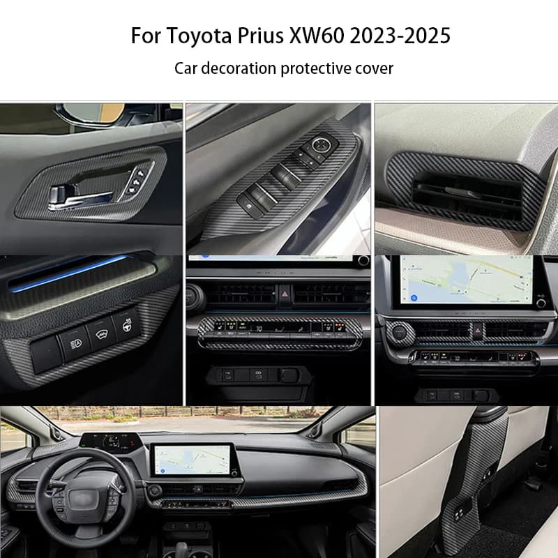 For Toyota Prius XW60 2023-2025 Carbon Fiber Texture ABS Steering Wheel Decorative Decal Armrest Box Cover Car Accessories