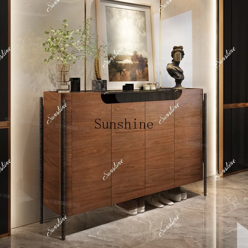 French light luxury solid wood entrance shoe cabinet integrated marble antique decorative cabinet  FT