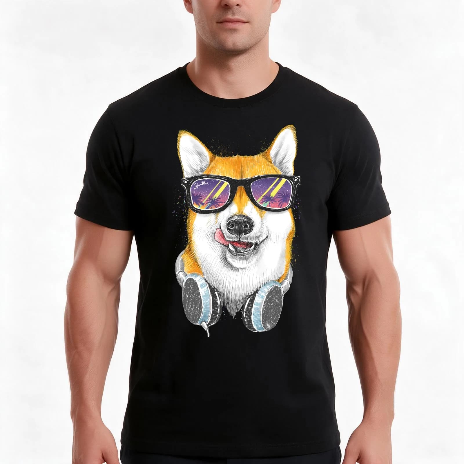 Siba inu in glasses T-Shirt, Summer Casual Cotton Tee, Oversized Streetwear Tops, Vintage Graphic Print, Loose Fit Short Sleeve