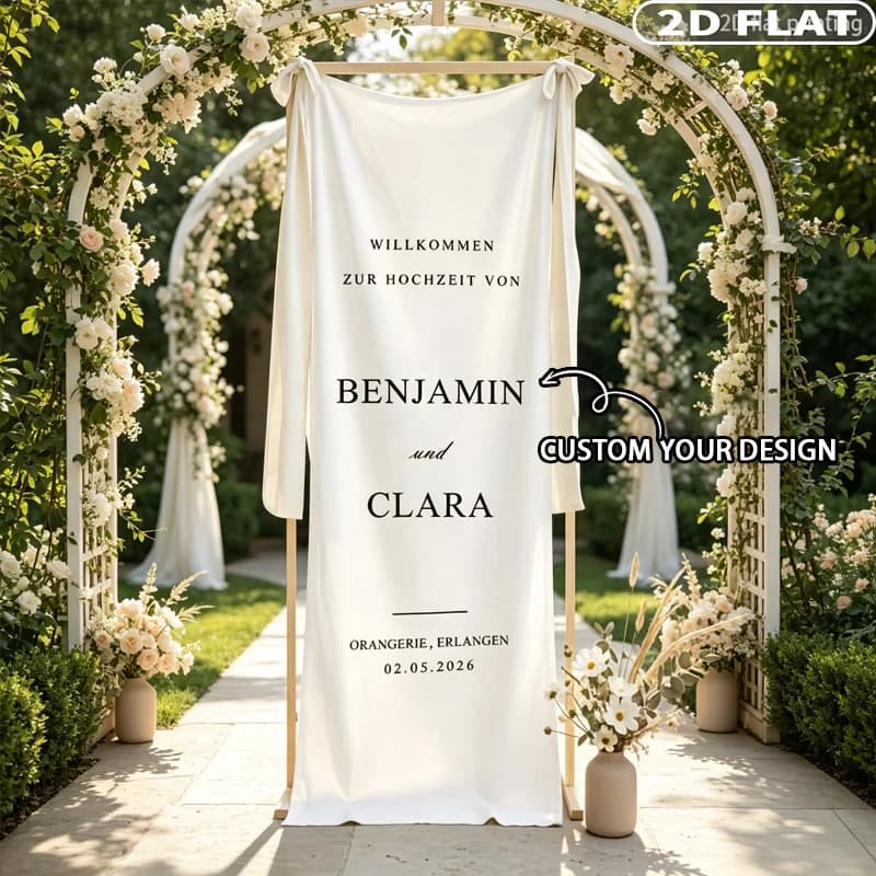 1pc 2D Flat Custom Wedding Banner, Personalized with Bride & Groom Names, Wedding Date and Custom Text, Durable Hanging Banner