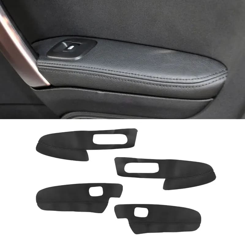 For Peugeot 2008 Black Microfiber Leather Door Armrest Panel Cover 4Pcs Anti-Scratch Interior Protective Trim